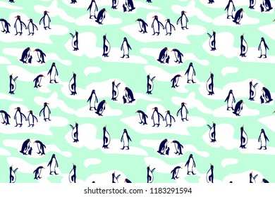 Seamless pattern with penguins on iceberg. Pattern for fabric, baby clothes, background, textile,wrapping paper and other decoration.Vector illustration