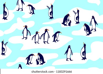 Seamless pattern with penguins on iceberg. Pattern for fabric, baby clothes, background, textile,wrapping paper and other decoration.Vector illustration
