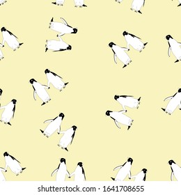 Seamless pattern with  penguins   Sea bird Animal illustration perfect for design greeting cards, prints, flyers, cards, holiday invitations and more.Vector  card on color background