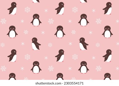 seamless pattern with penguins and snowflakes for banners, cards, flyers, social media wallpapers, etc.