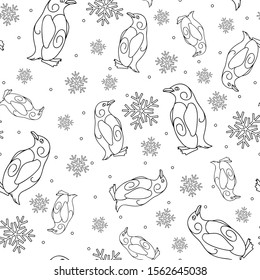 Seamless pattern with penguins. Template for printing on fabric. Design for wrapping paper. 