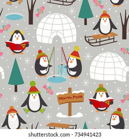 seamless pattern with penguins - vector illustration, eps