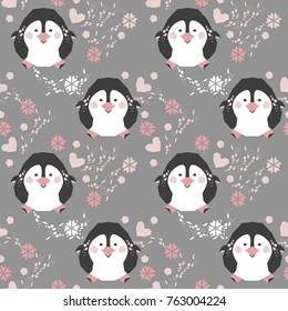 Seamless pattern with penguins. Winter image for your designs. 