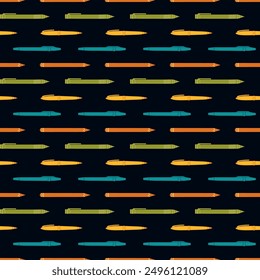 Seamless pattern of pens and pencils, pattern repeat. Design for education, packaging, decorative stationery and various projects.