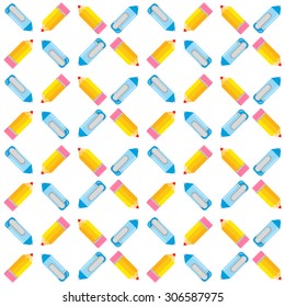 Seamless pattern of pens and pencils. Vector background.