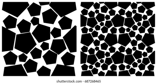 Seamless pattern of pentagon. Single pattern is shown in the left. The example of assembly seamless is shown in the right.  