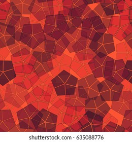 Seamless pattern of pentagonal shapes with stroke, divided into sectors. Red and dark red tones.