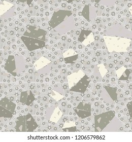 Seamless pattern. Pentagons against a placer of seven-pointed stars.