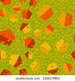 Seamless pattern. Pentagons against a placer of seven-pointed stars.