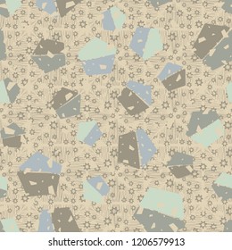 Seamless pattern. Pentagons against a placer of seven-pointed stars.