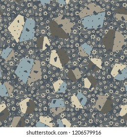 Seamless pattern. Pentagons against a placer of seven-pointed stars.