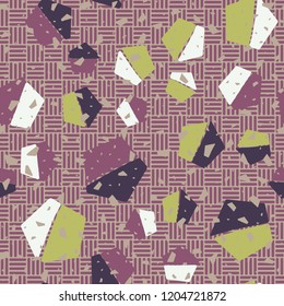 Seamless pattern with pentagons located on a checkered texture background. With the ability to edit.