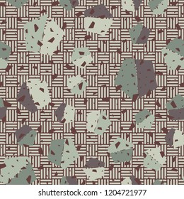 Seamless pattern with pentagons located on a checkered texture background. With the ability to edit.
