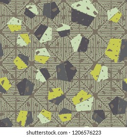 Seamless pattern. Pentagons on the background of wavy rhombuses.