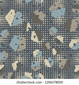 Seamless pattern. Pentagons on the background of round spots.