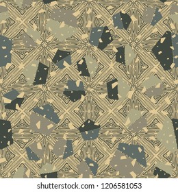 Seamless pattern. Pentagons on the background of the wood flooring texture.