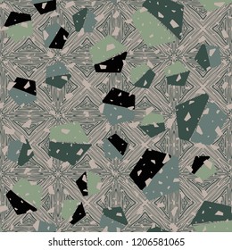 Seamless pattern. Pentagons on the background of the wood flooring texture.