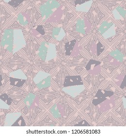 Seamless pattern. Pentagons on the background of the wood flooring texture.
