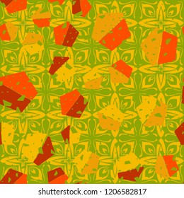 Seamless pattern. Pentagons on a background of abstract flowers.