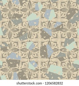 Seamless pattern. Pentagons on a background of abstract flowers.