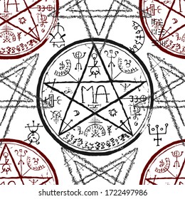 Seamless Pattern Pentagram Mystic Symbols On Stock Vector (Royalty Free ...