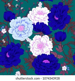 Seamless pattern with peonies