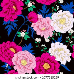 Seamless pattern with peonies