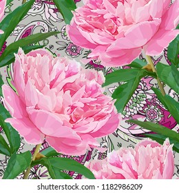 Seamless Pattern Peonies Stock Vector (Royalty Free) 1182986209 ...