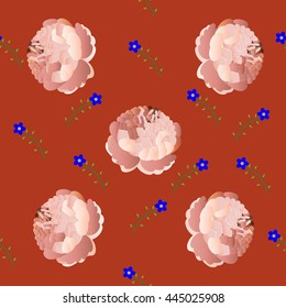 seamless pattern with peonies and blue flowers