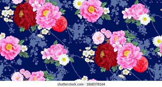 Seamless pattern with peonies in Chinese style