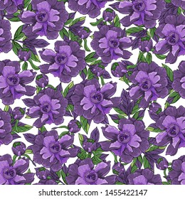 Seamless pattern with peonies flower on a white background. Infinite texture. Vector. Print for bed linens, fabric, textiles, wallpaper, greeting cards, wrapping paper, gift box 