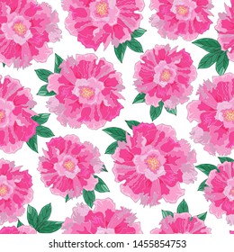 Seamless pattern with peonies flower on a white background. Vector. Print for bed linens, fabric, textiles, wallpaper, greeting cards, wrapping paper, gift box 