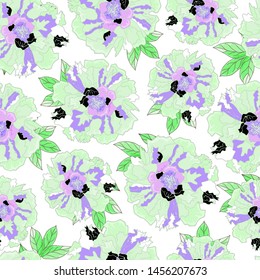 Seamless pattern with peonies flower on a white background.Vector. Print for bed linens, fabric, textiles, wallpaper, greeting cards, wrapping paper, gift box 