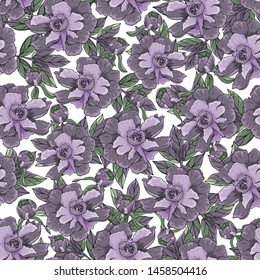 Seamless pattern with peonies flower on a white background. Infinite texture. Vector. Print for bed linens, fabric, textiles, wallpaper, greeting cards, wrapping paper, gift box 