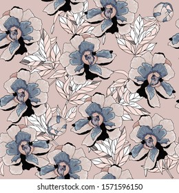 Seamless pattern with peonies flower on a background.Vector. Print for bed linens, fabric, textiles, wallpaper, greeting cards, wrapping paper, gift box 

