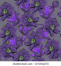 Seamless pattern with peonies flower on a background.Vector. Print for bed linens, fabric, textiles, wallpaper, greeting cards, wrapping paper, gift box 

