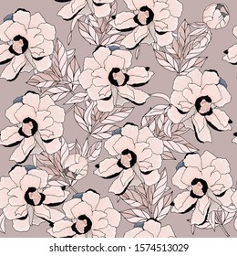 Seamless pattern with peonies flower on a background.Vector. Print for bed linens, fabric, textiles, wallpaper, greeting cards, wrapping paper, gift box 
