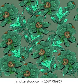 Seamless pattern with peonies flower on a background.Vector. Print for bed linens, fabric, textiles, wallpaper, greeting cards, wrapping paper, gift box 
