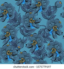 Seamless pattern with peonies flower on a background.Vector. Print for bed linens, fabric, textiles, wallpaper, greeting cards, wrapping paper, gift box 
