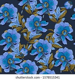 Seamless pattern with peonies flower on a background.Vector. Print for bed linens, fabric, textiles, wallpaper, greeting cards, wrapping paper, gift box 
