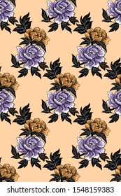 seamless pattern with peonies flowers on beige