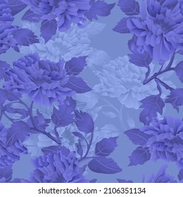 Patrón sin foco - Flores peonies tonificadas en color Muy Peri - color del año 2022