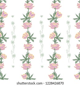 Seamless pattern with peonies on a white background. Infinite texture for the design of the season. Vector. Printing for fabrics, cover design, wallpaper