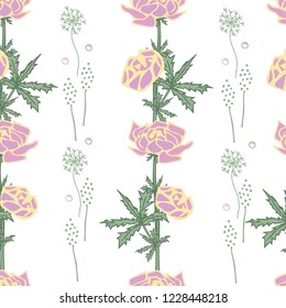 Seamless pattern with peonies on a white background. Infinite texture for the design of the season. Vector. Printing for fabrics, cover design, wallpaper, textile, party invitation, wrapping, birthday