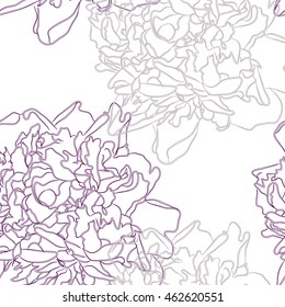 Seamless pattern with peonies on a white background.Use for wallpaper, fabrics, ornamental template for design and decoration.