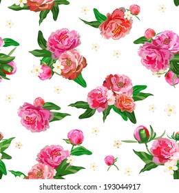 Seamless pattern with peonies. Peony. Flowers and buds. Wedding background.