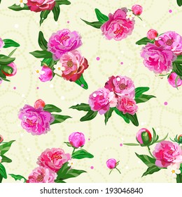 Seamless pattern with peonies. Peony. Flowers and buds. Wedding background.