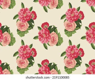 Seamless pattern with peonies. Peony. Flowers and buds. red Wedding on beige background.