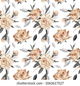 Seamless  pattern with Peonies. Vector illustration.