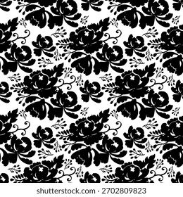 Padrão sem emenda, Peony, Impressão floral, Repetir padrão, Botânico, Padrão de flor, Têxtil, Tecido, Papel de parede, Fundo, Vintage, Elegante, Cottagecore, Natureza, Bloom, Blossom, Folha, Rosa, Desenho, Ve